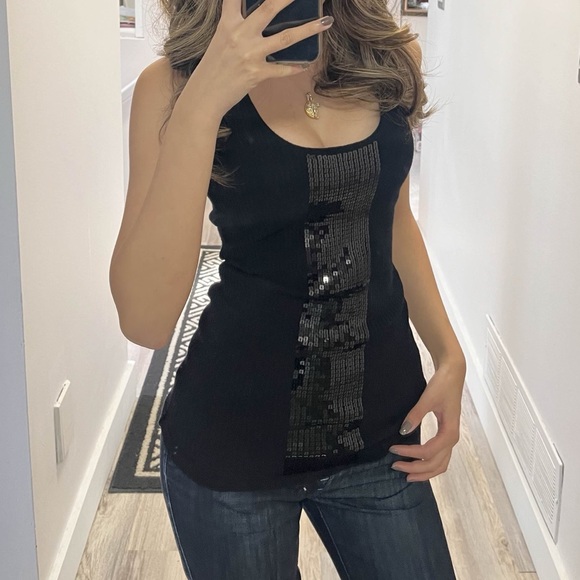 Black Sequin Razor-Back Tank Top - Picture 2 of 4